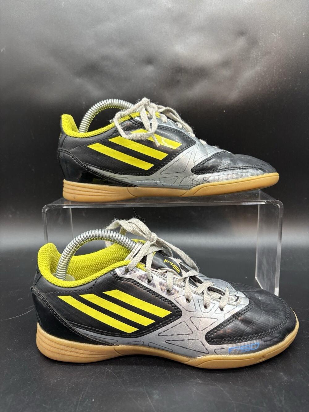 Adidas F50 Indoor Soccer Futsal Shoes G61505 Black Silver Yellow Size 2